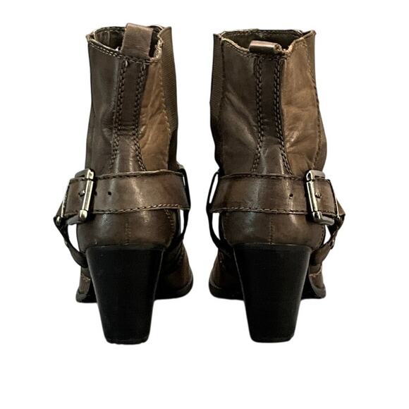 Arturo Chiang Brown Leather Buckle Strap Western Heeled Ankle Boot Women 8M - Picture 7 of 10